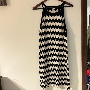 Haute Hippie Black and Cream Ivory Wavy Zigzag Midi Cotton Dress Coverup